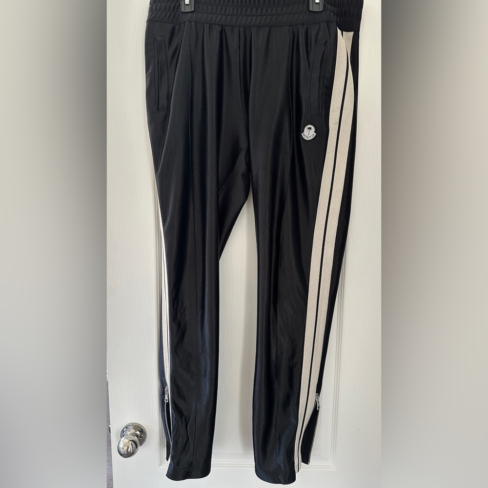 Moncler/Palm Angels Black Joggers with White Stripes
